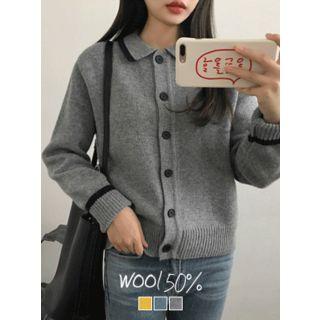 Collared Piped Wool Blend Cardigan