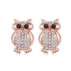 Plated Rose Gold Owl Stud Earrings With White Austrian Element Crystal