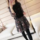 Set: Lace Vest + Printed Chiffon Dress