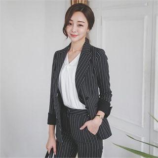 Asymmetric-hem Stripe Blazer