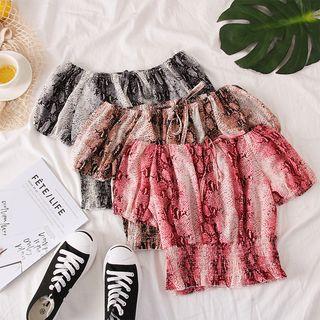 Boatneck Snakeskin Crop Blouse
