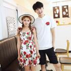 Couple Matching Floral Short-sleeve Polo Shirt / Sleeveless Dress