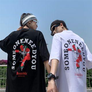 Couple Matching Short Sleeves Lettering T-shirt