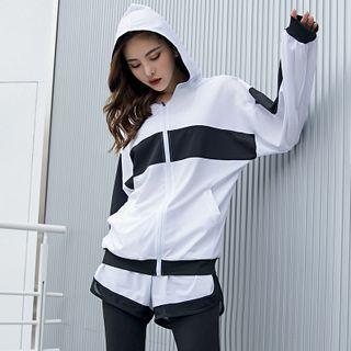 Mock Two-piece Hooded Zip Sports Jacket