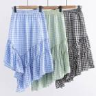 Ruffle Hem Asymmetrical Gingham A-line Skirt