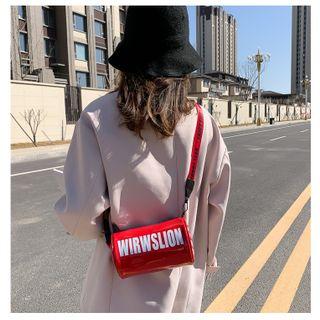 Lettering Faux Leather Barrel Crossbody Bag