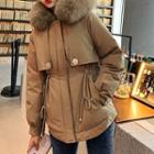 Fluffy Trim Hoode Fleece-lined Zip Jacket