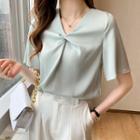 Short-sleeve V-neck Twisted Blouse