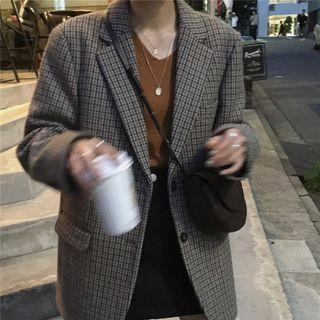 Single-breasted Check Blazer Khaki - One Size