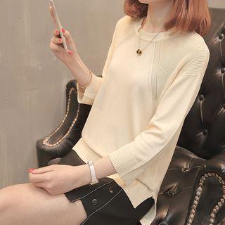Side Slit 3/4-sleeve Knit Top