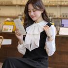 Tie-neck Shirred-shoulder Top