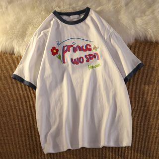 Lettering Print Ringer T-shirt