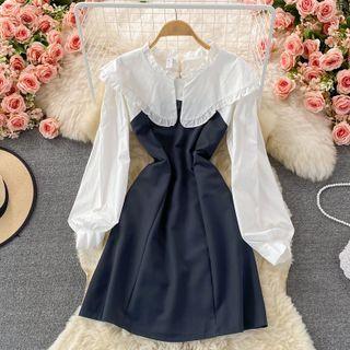 Ruffle Trim Two-tone Mini A-line Dress