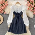 Ruffle Trim Two-tone Mini A-line Dress