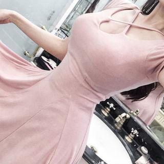 Short-sleeve Cross-strap A-line Minidress