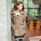 Fur-collar Double Breasted Wool Coat