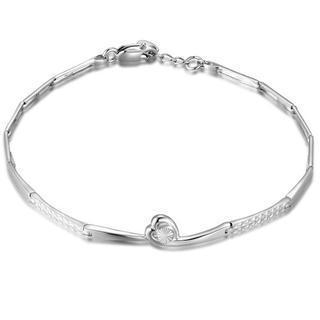 14k Italian White Gold Eternity Diamond-cut Heart Geometric Link Segment Bracelet (6.5)