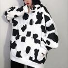 Loose-fit Long-sleeve Cow Printed Hoodie