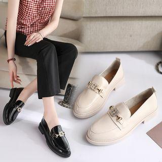 Rhinestone Buckled Platform Loafers