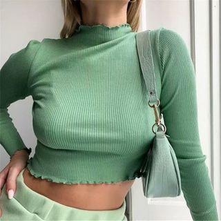 Mock-neck Ruffled-trim Top