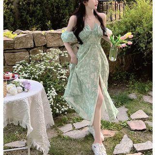 Cutout-shoulder Floral Maxi Dress