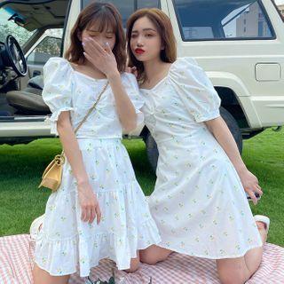 Cherry Print Short-sleeve Mini A-line Dress / Cropped Blouse / Mini A-line Skirt