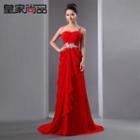 Diamante One-shoulder Ruched Sheath Evening Gown