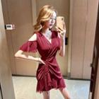 Cold-shoulder Short-sleeve Mini A-line Ruched Dress