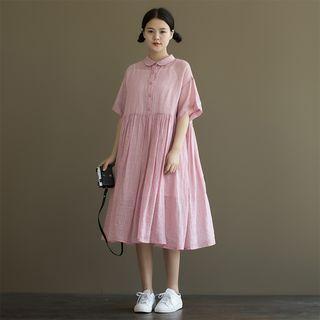 Peter Pan Collar Elbow-sleeve A-line Midi Dress