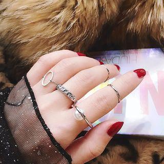 Set Of 5: Faux Pearl / Alloy Ring (assorted Designs)