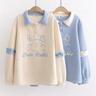 Rabbit Print Collared Pullover