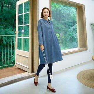 Collared Boxy Denim Dress Blue - One Size
