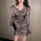 Leopard Long-sleeve Bodycon Dress As Shown In Figure - One Size