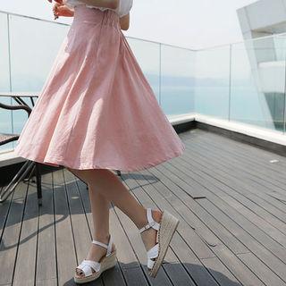 Band-waist Linen Blend Flare Skirt