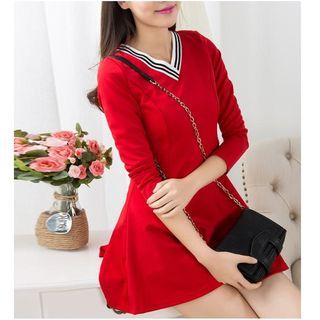V-neck Long-sleeve A-line Dress