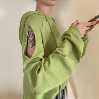 Long-sleeve Plain Cutout Hoodie