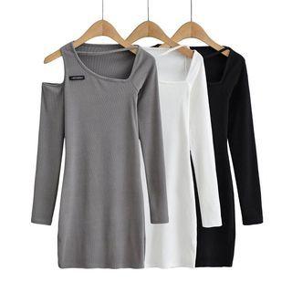 Long-sleeve Cold Shoulder Irregular Mini Bodycon Dress