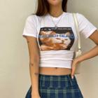Cat-printed Cropped T-shirt