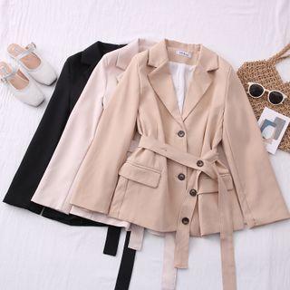 Lapel Plain Blazer With Sash