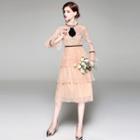 Layered Long Sleeve Midi Lace Dress