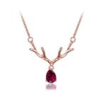 Fashion Romantic Plated Rose Gold Christmas Antler Necklace With Red Cubic Zircon Rose Gold - One Size