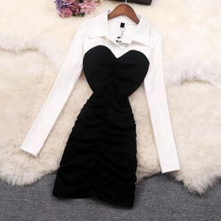 Inset Shirt Ruched Bandeau Dress Black - One Size