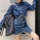 Asymmetric Denim Jacket / A-line Denim Skirt