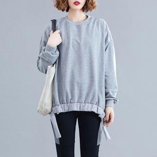Plain Round-neck Lantern-sleeve Sweatshirt Gray - L