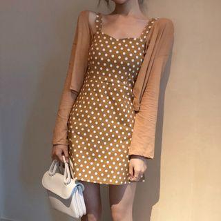 Polka Dot Spaghetti-strap A-line Minidress / Crop Cardigan