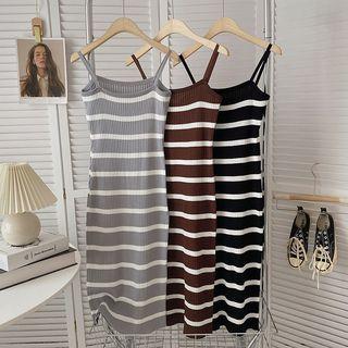 Striped Two-tone Knit Strap Dress