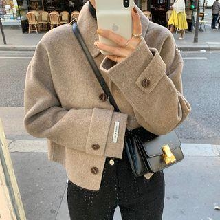 Collared Single-breasted Jacket Oatmeal - One Size