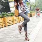 Fabric Floral Print Lace-up Mid-calf Boots