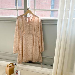 Tie-waist Polka-dot Chiffon Dress