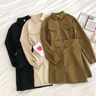 Asymmetric Single-breasted Long-sleeve Shirtdress